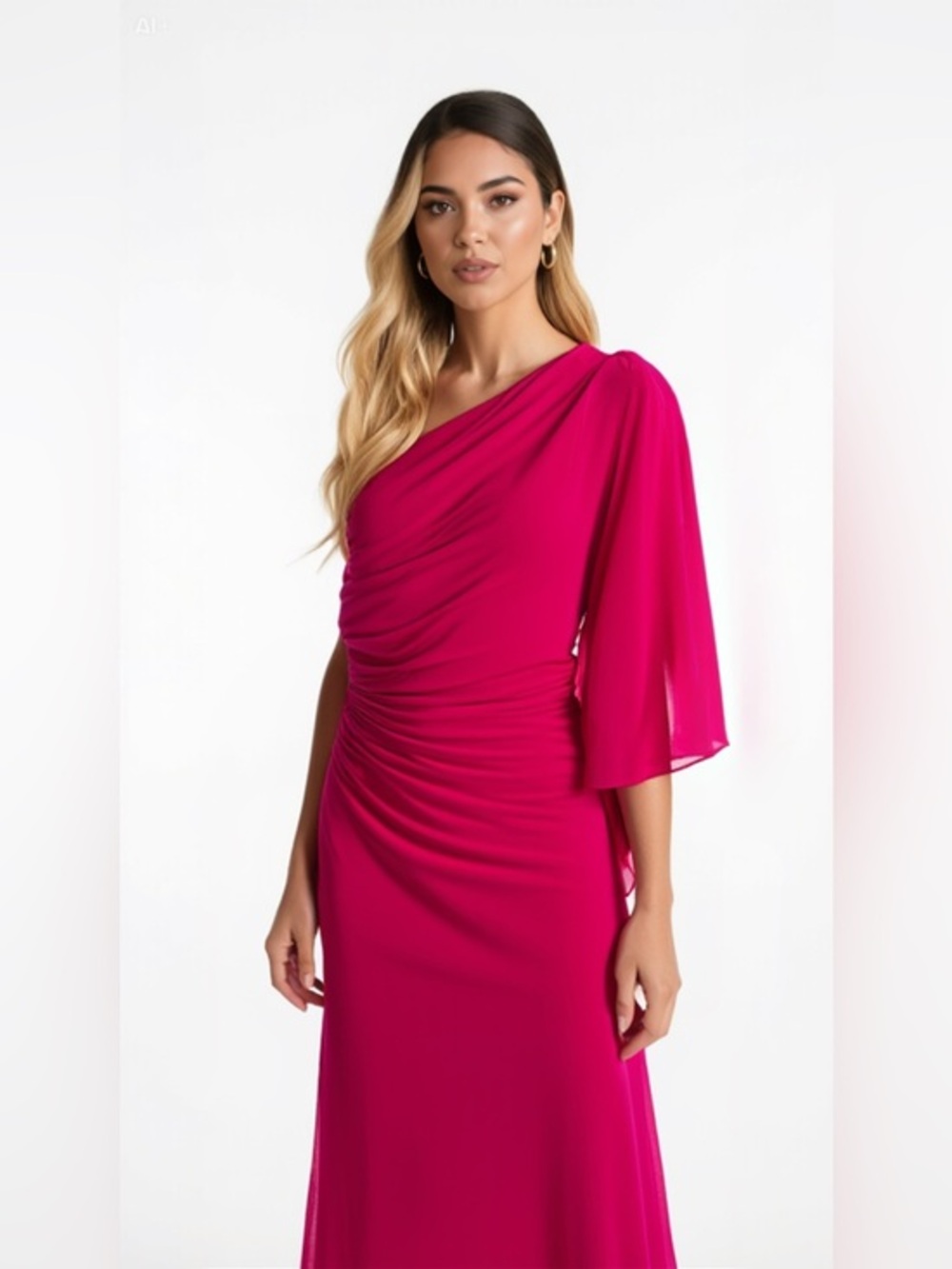 NWT Tadashi Shoji One-Shoulder Draped Evening Gown Dress